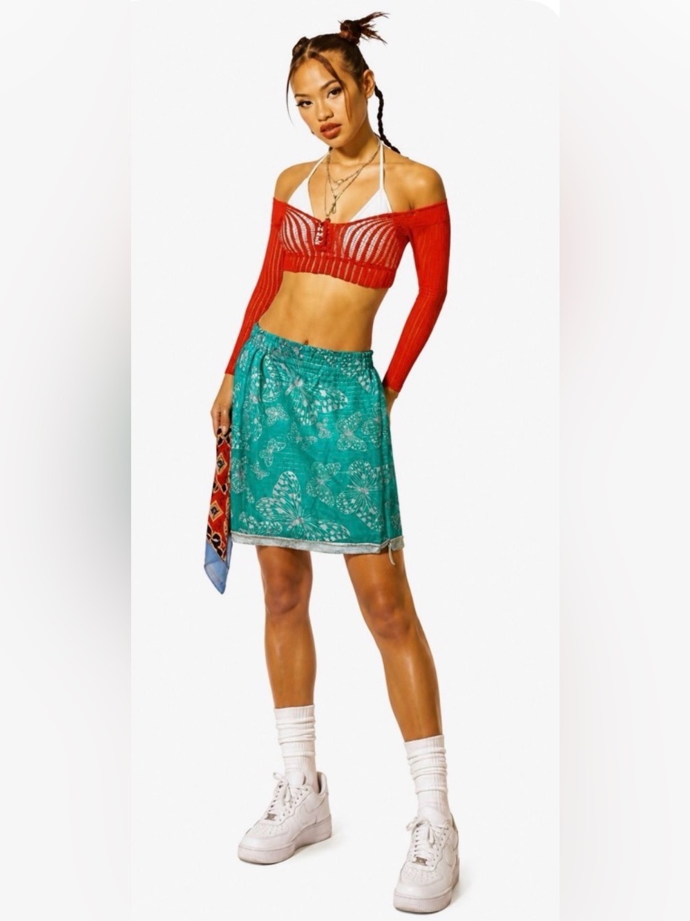 Y2K Fairycore Festival Coquette Green 100% Cotton Mini Skirt Butterfly Print M